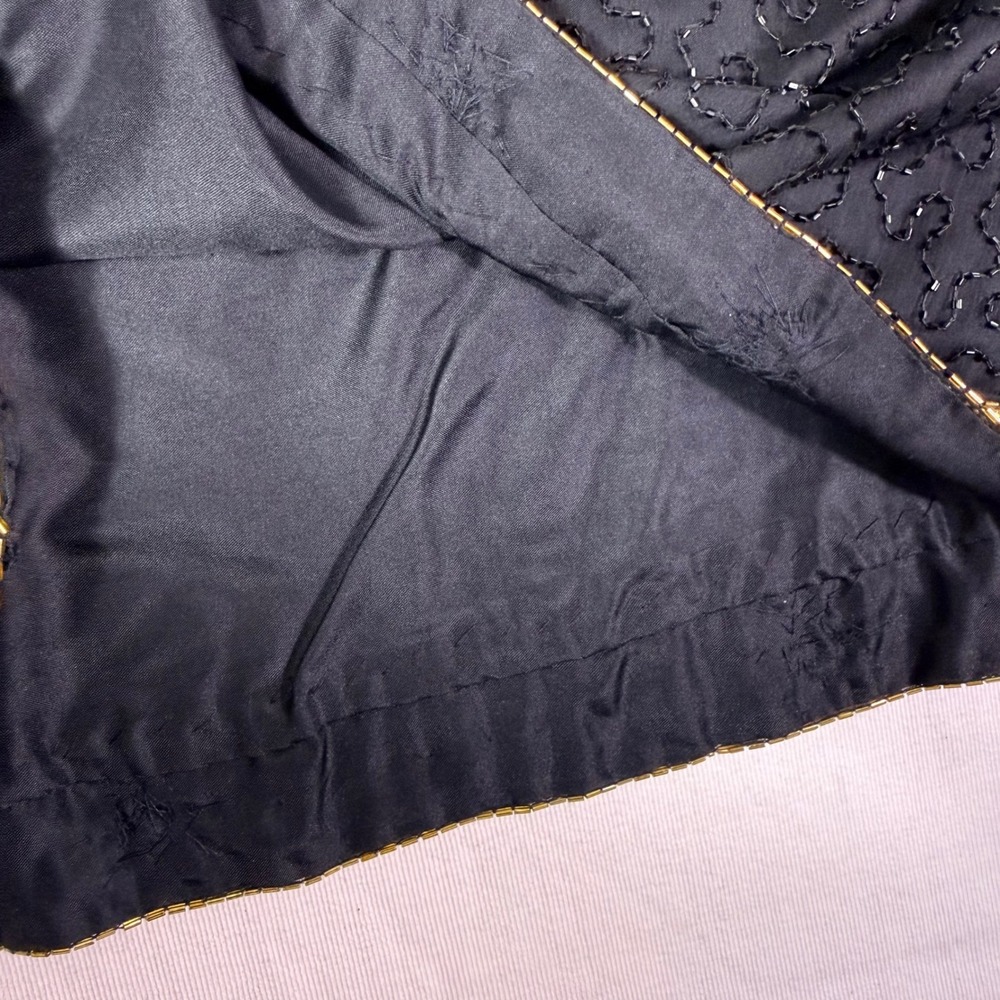 Laurence Kazar Vtg Silk Beaded Top XL Black Sheer Sleeve Evening Cocktail Blouse - Picture 14 of 16